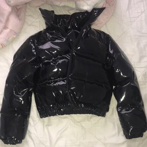 black vinyl puffer jacket